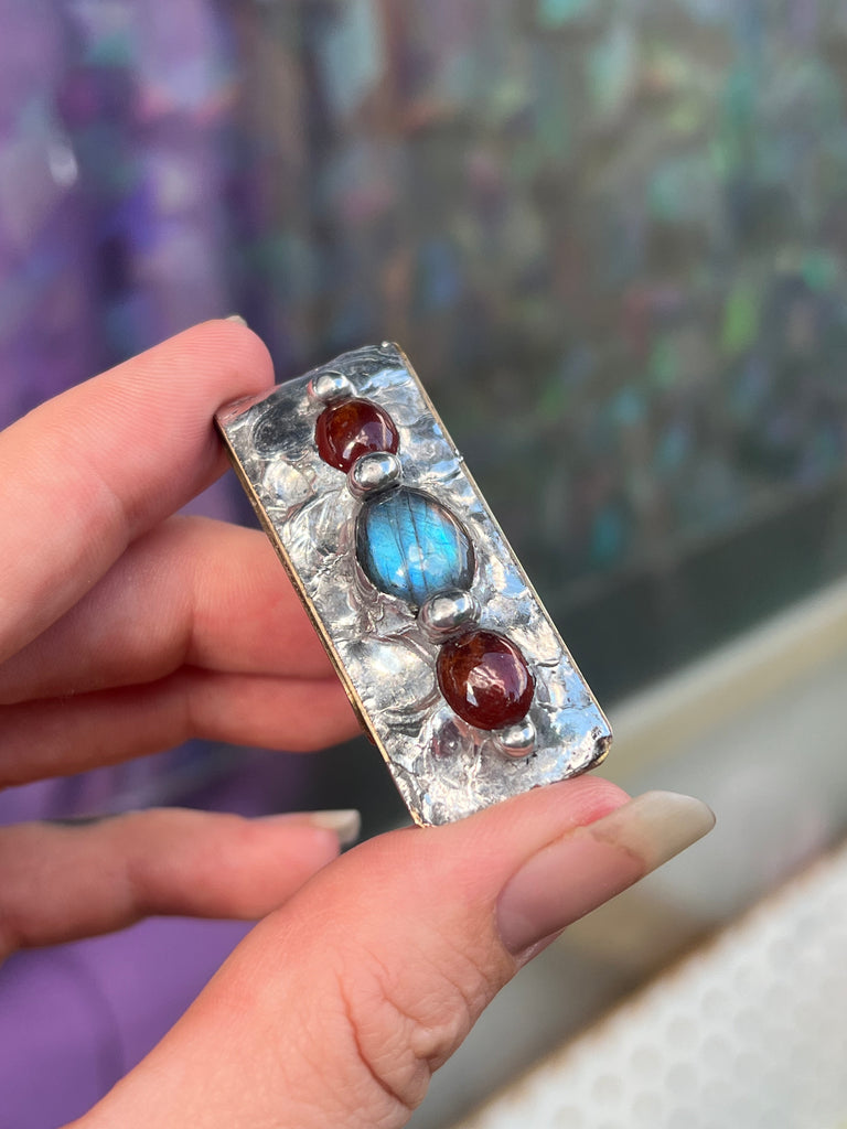 Custom labradorite and carnelian money clip