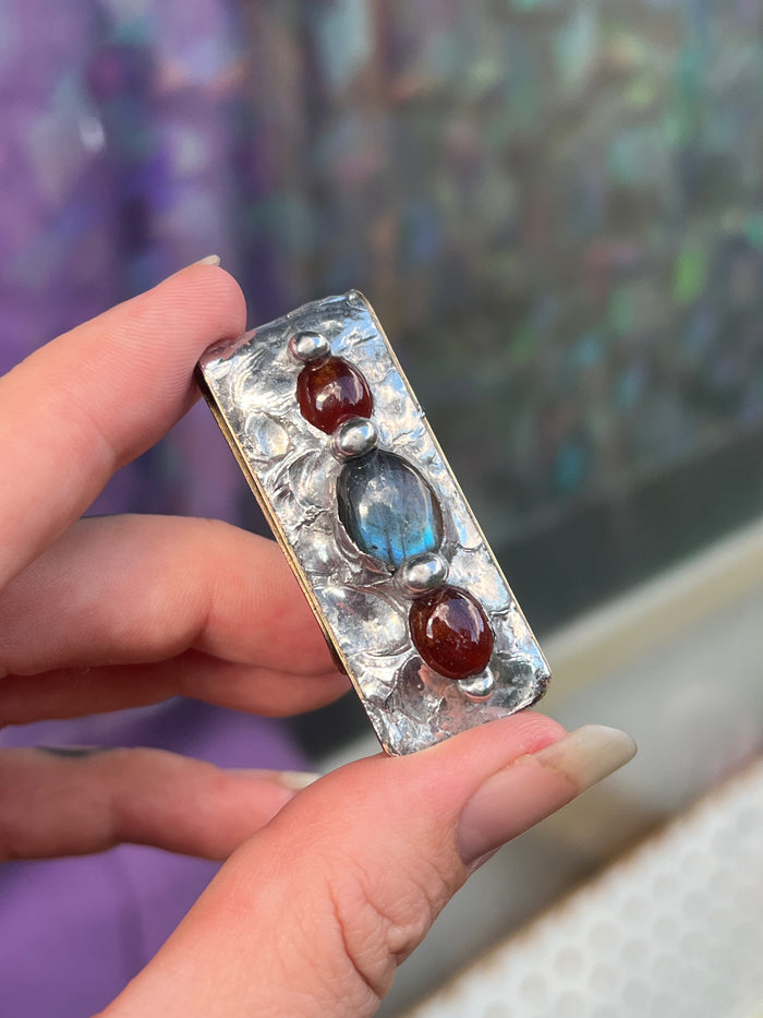 Custom labradorite and carnelian money clip