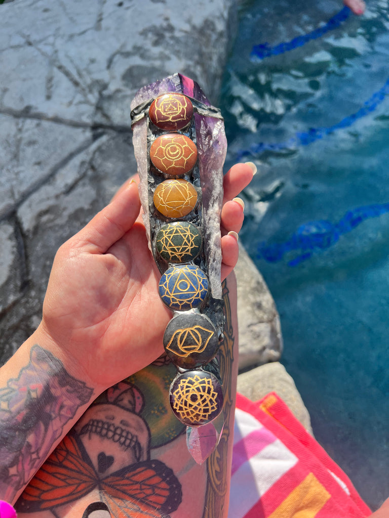 Rainbow Chakra Amethyst Wand