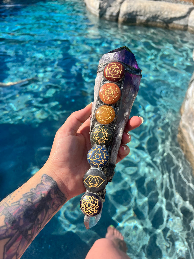 Rainbow Chakra Amethyst Wand
