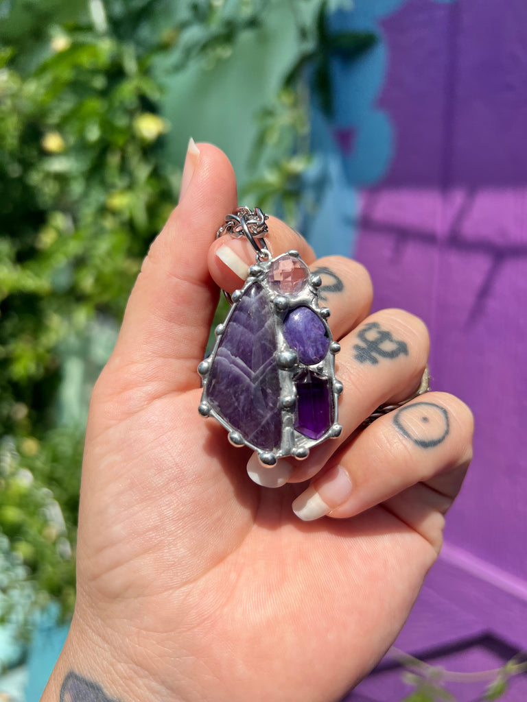 Rainbow Crystal Collage; Purple gem Amulet