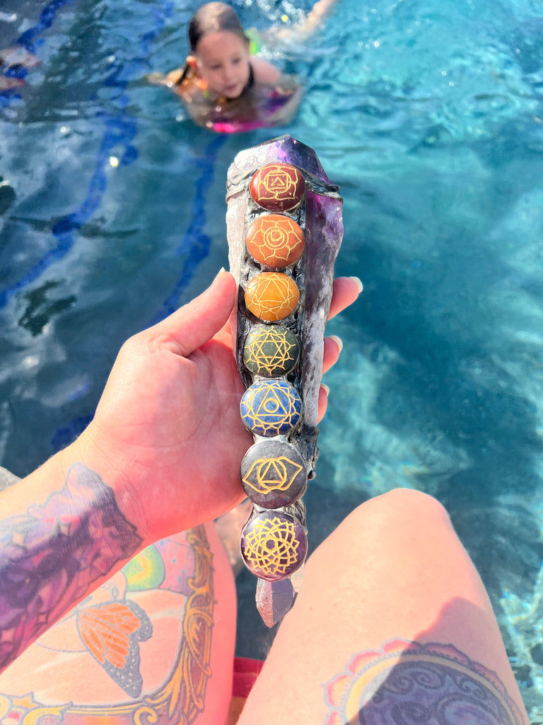 Rainbow Chakra Amethyst Wand