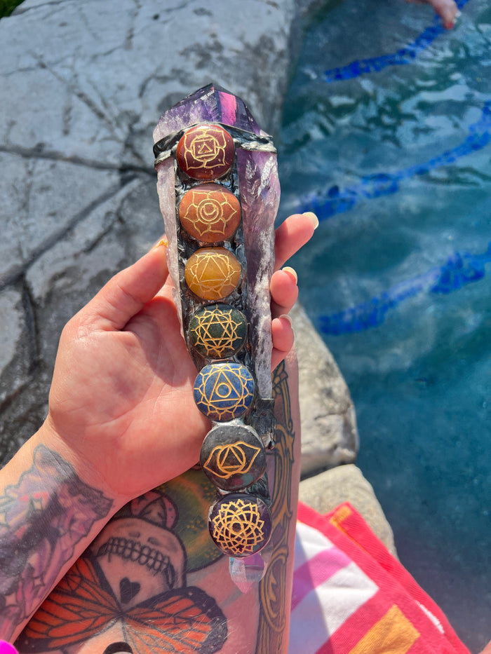 Rainbow Chakra Amethyst Wand