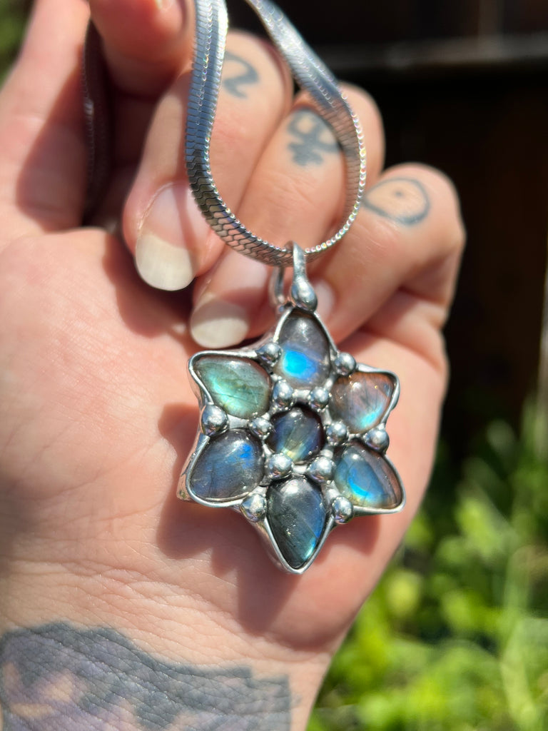 Labradorite flower amulet