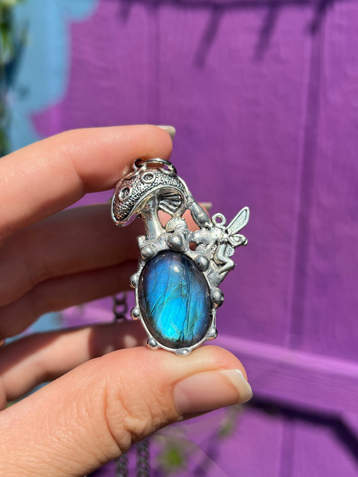 Labradorite Fairy Mushroom Amulet
