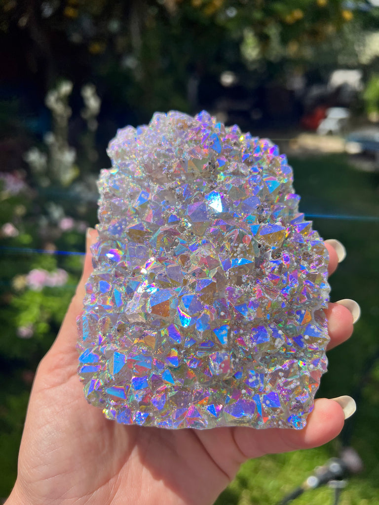 Moonbeam Aura Amethyst cluster no.1 super sparkly!!