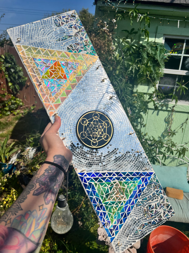 Dichroic glass Mosaic Metatrons cube hanging Necklace Organizer