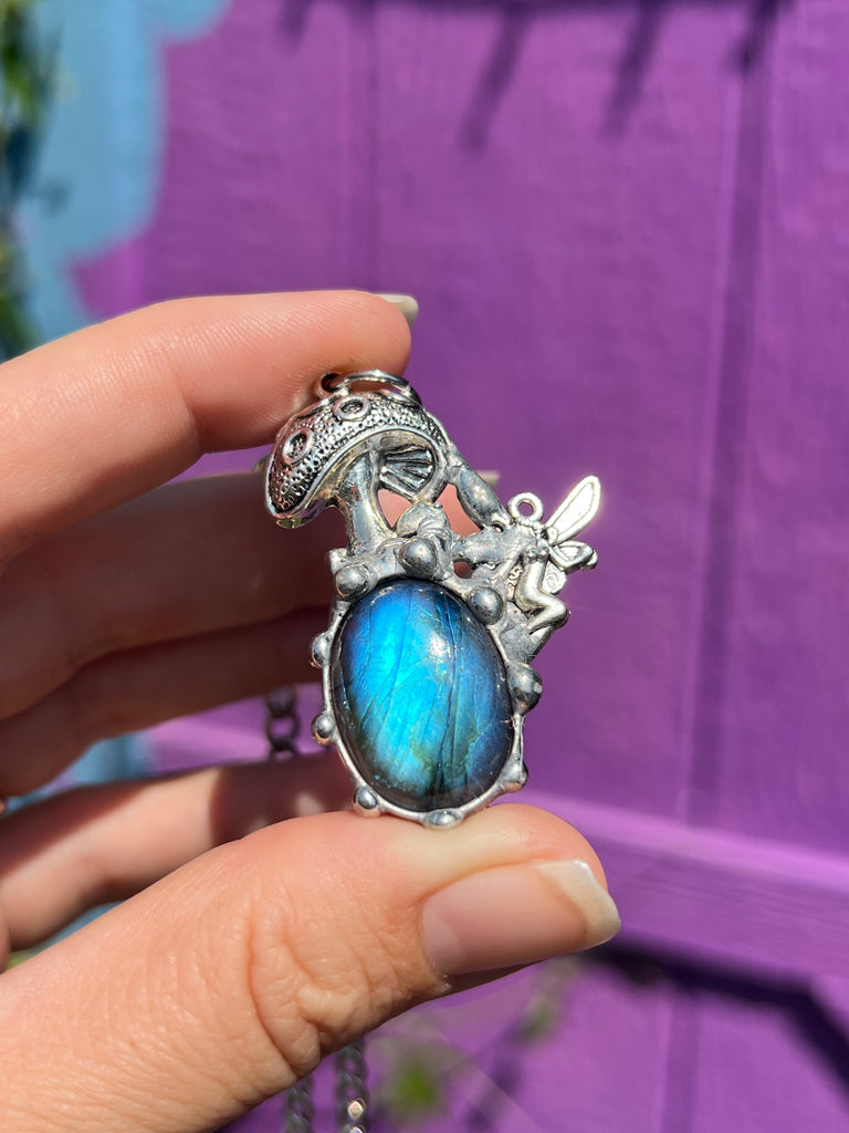 Labradorite Fairy Mushroom Amulet