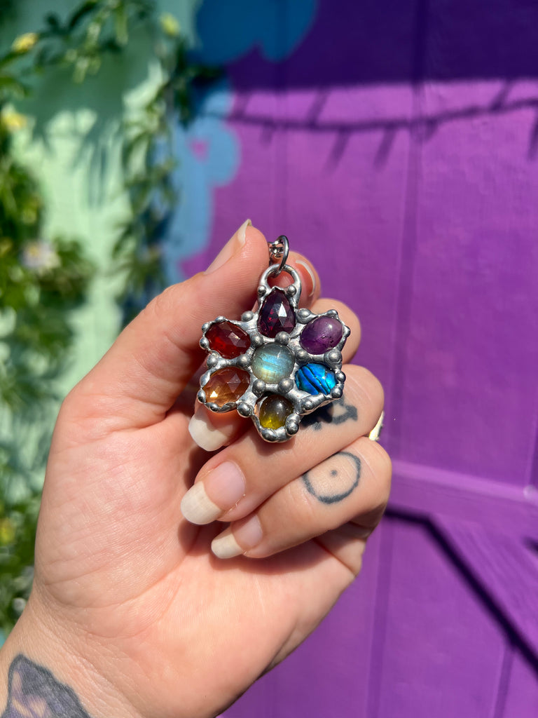 Rainbow Gemstone flower Amulet