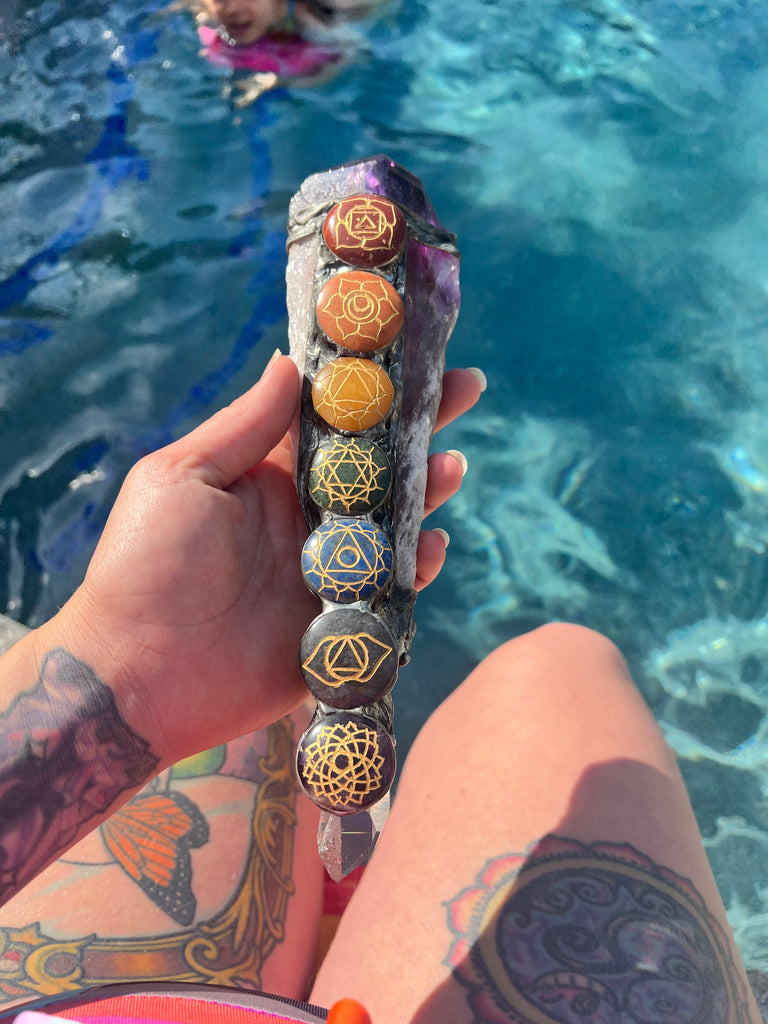 Rainbow Chakra Amethyst Wand