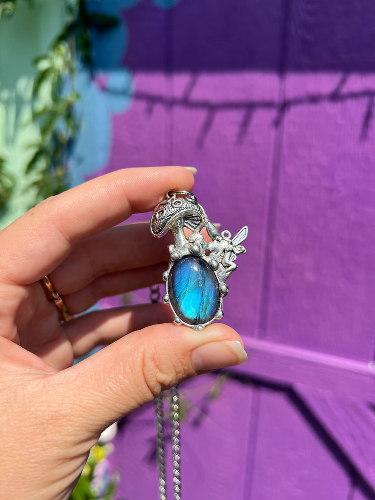 Labradorite Fairy Mushroom Amulet