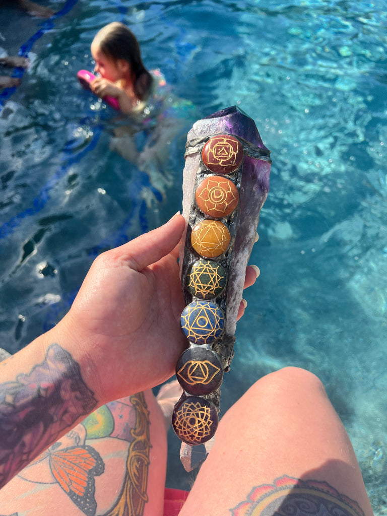 Rainbow Chakra Amethyst Wand