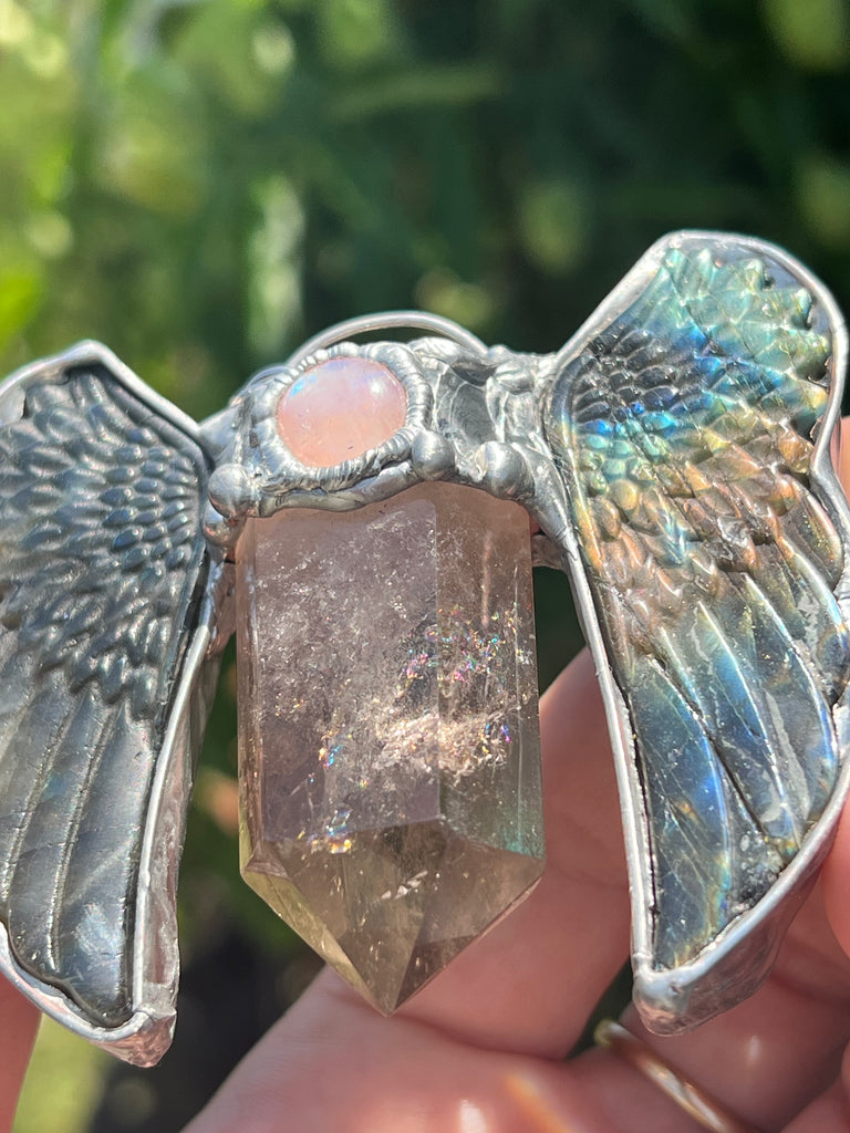 Art Angel Amulet  (Labradorite wings & Smoky Quartz)