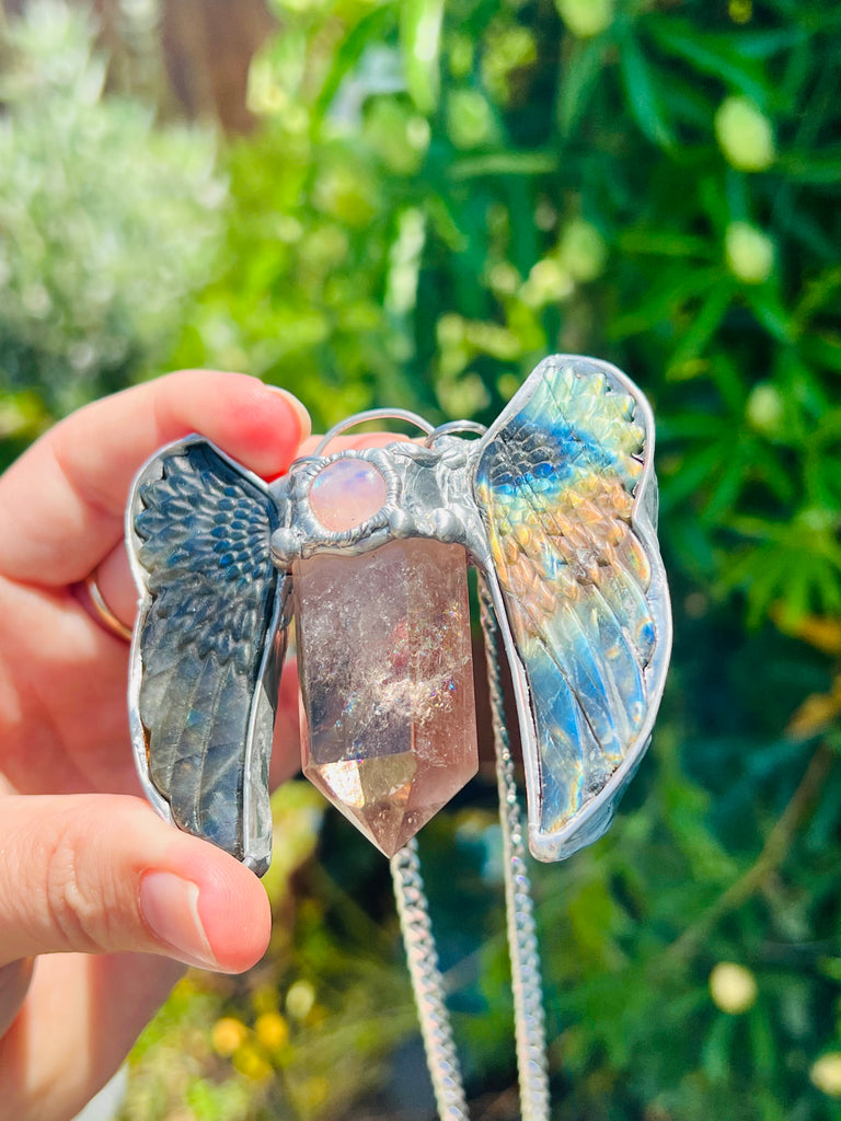 Art Angel Amulet  (Labradorite wings & Smoky Quartz)
