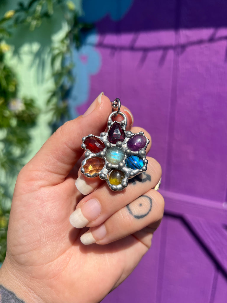 Rainbow Gemstone flower Amulet