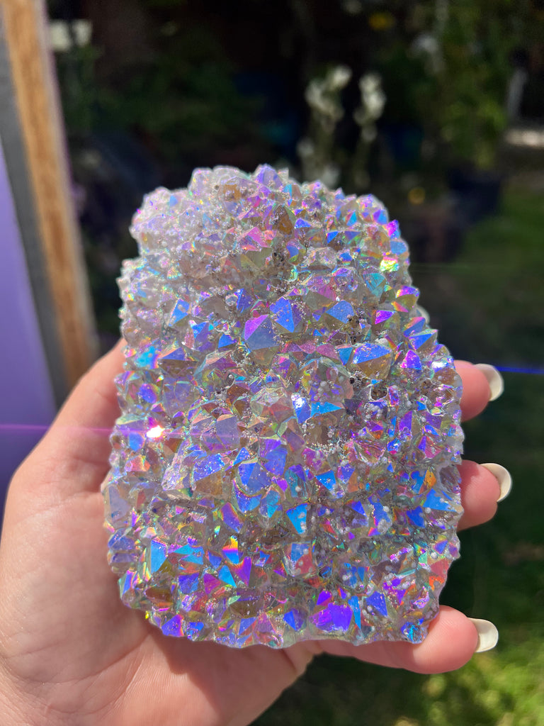 Moonbeam Aura Amethyst cluster no.1 super sparkly!!