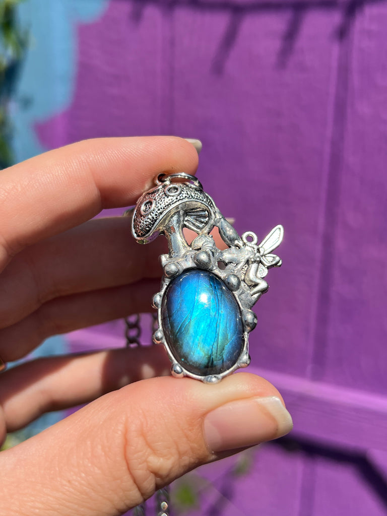 Labradorite Fairy Mushroom Amulet