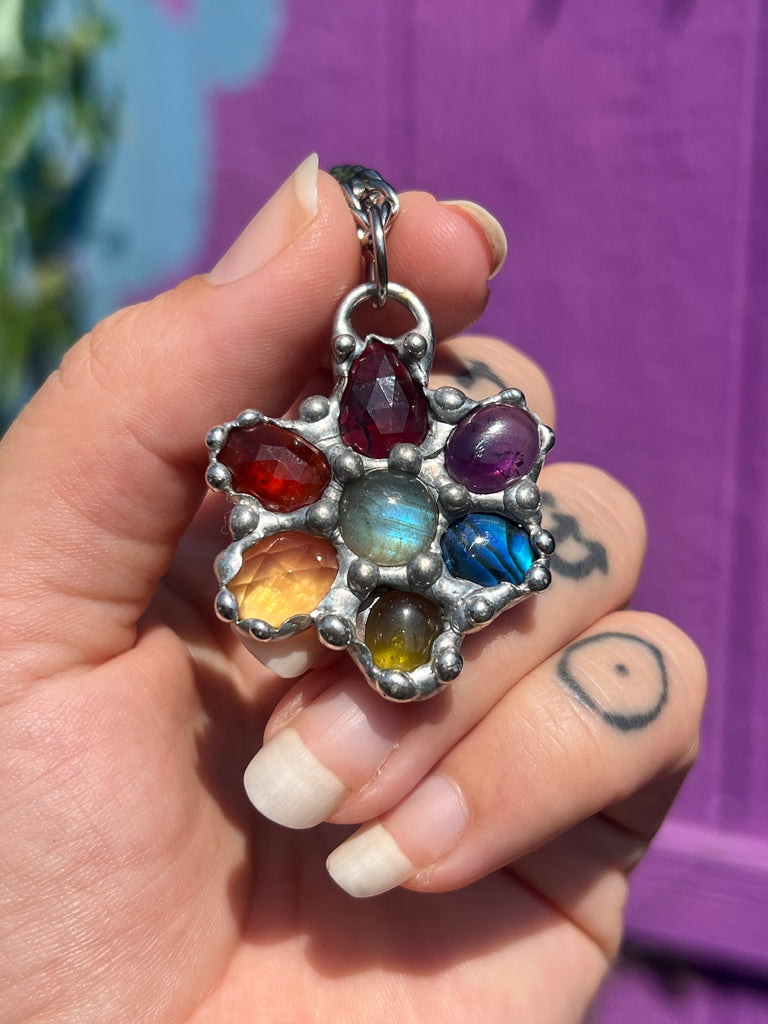 Rainbow Gemstone flower Amulet