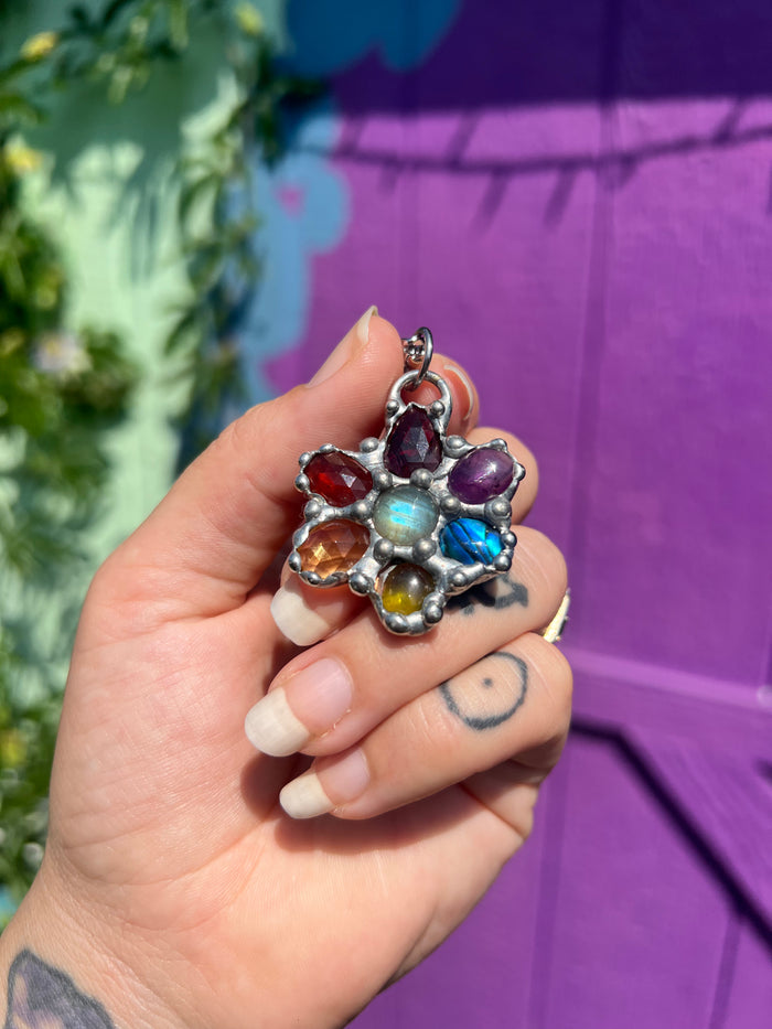 Rainbow Gemstone flower Amulet