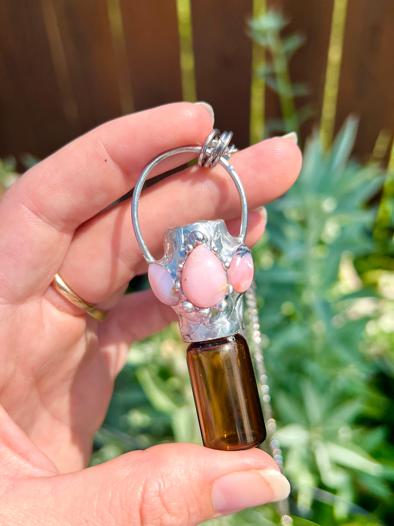 Pink Opal Aromatherapy bottle necklace