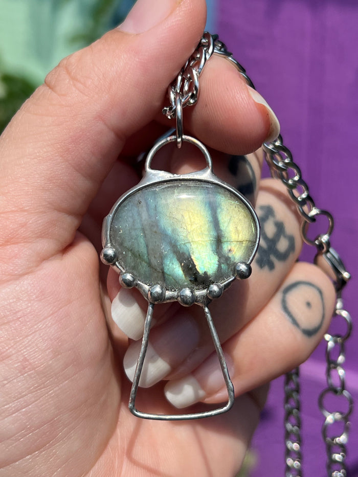 Labradorite Mushroom Amulet