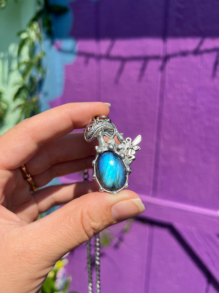 Labradorite Fairy Mushroom Amulet