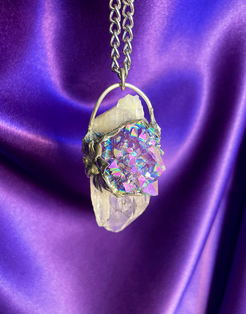 Danburite and Aura Amethyst Sunflower Pendant