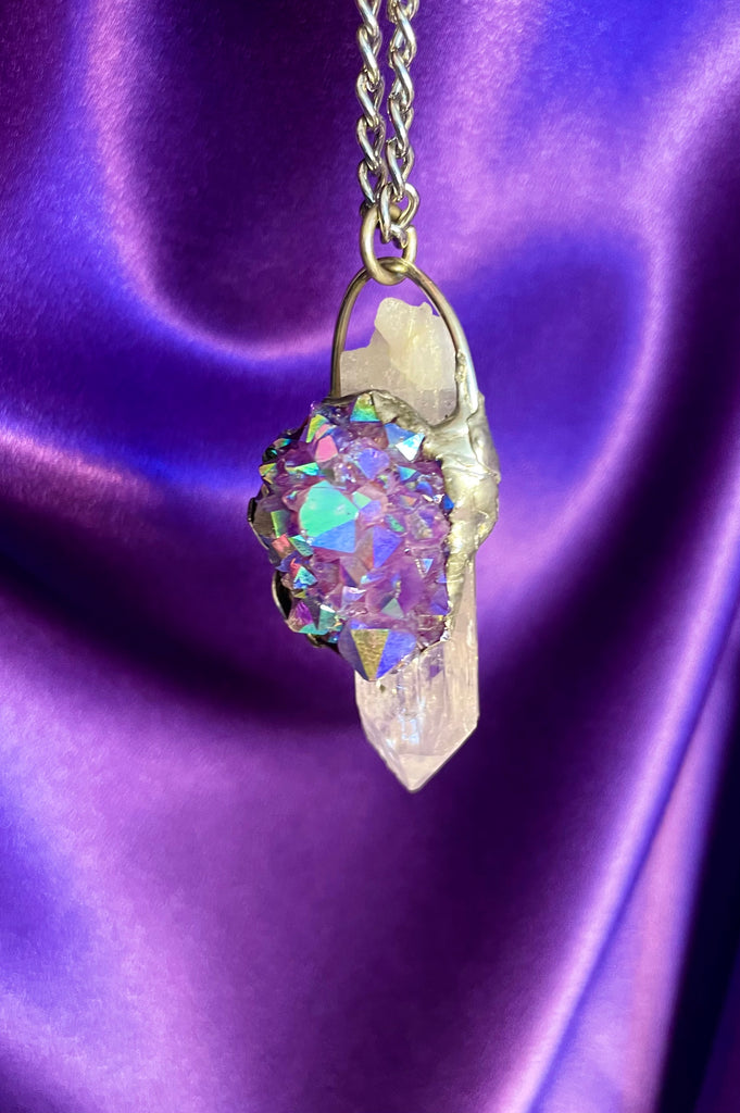 Danburite and Aura Amethyst Sunflower Pendant