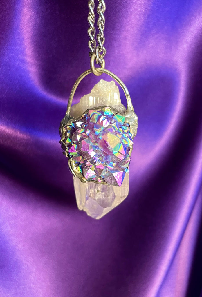 Danburite and Aura Amethyst Sunflower Pendant