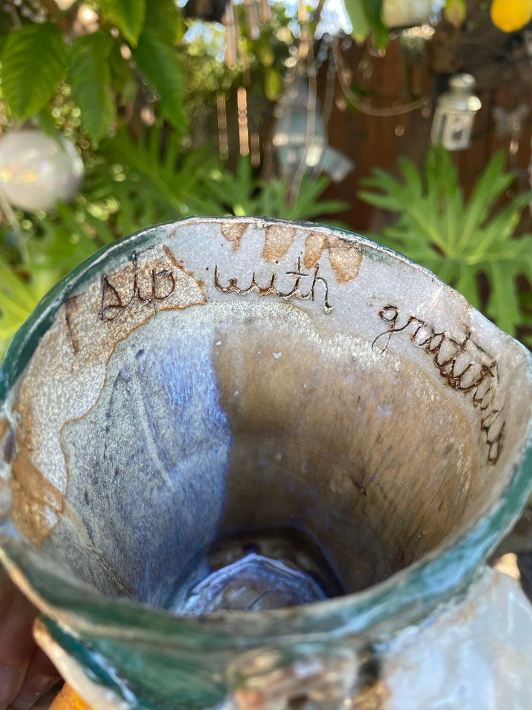 Ceramic Leaf Mug with Mushrooms and ladybugs