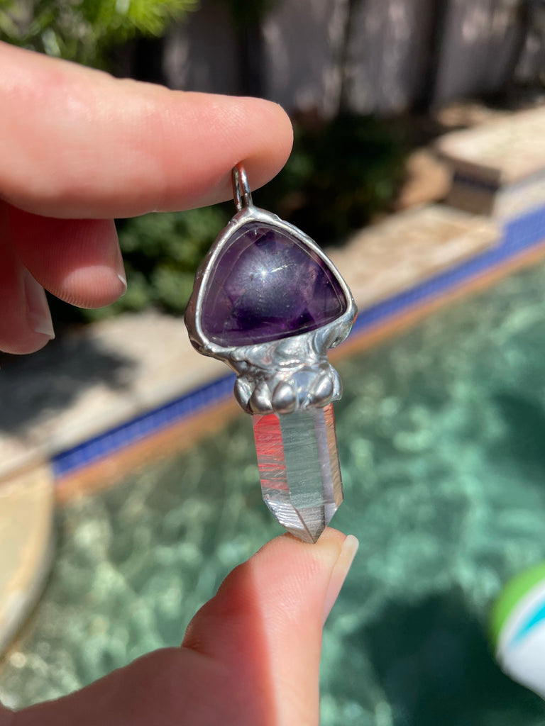Amethyst and Lemurian Quartz Mushroom Pendant no.6