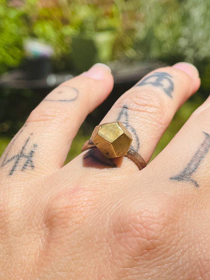 Handmade pyrite cluster ring size 5