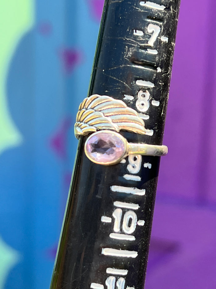 Angel Wing Ring with faceted Amethyst size 9