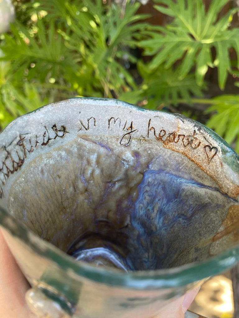 Ceramic Leaf Mug with Mushrooms and ladybugs