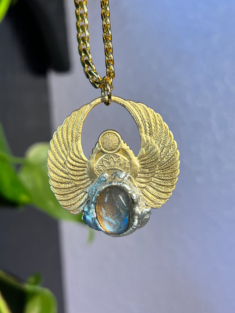 Scarab Beetle Amulet with Labradorite