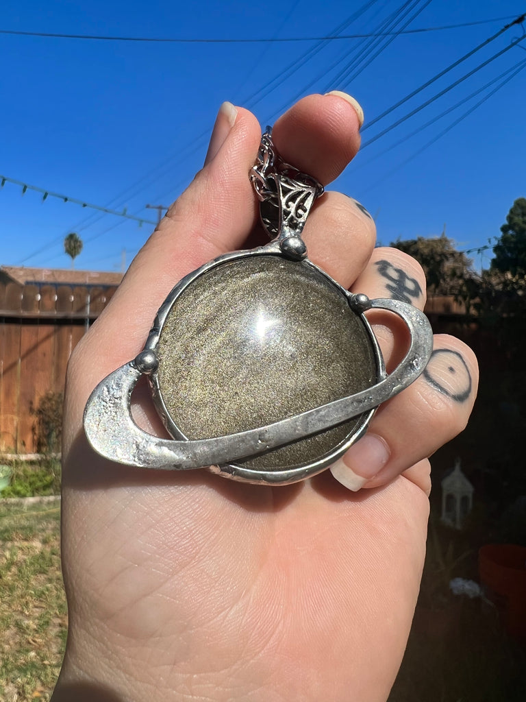 Golden Sheen Obsidian Saturn pendant no.2