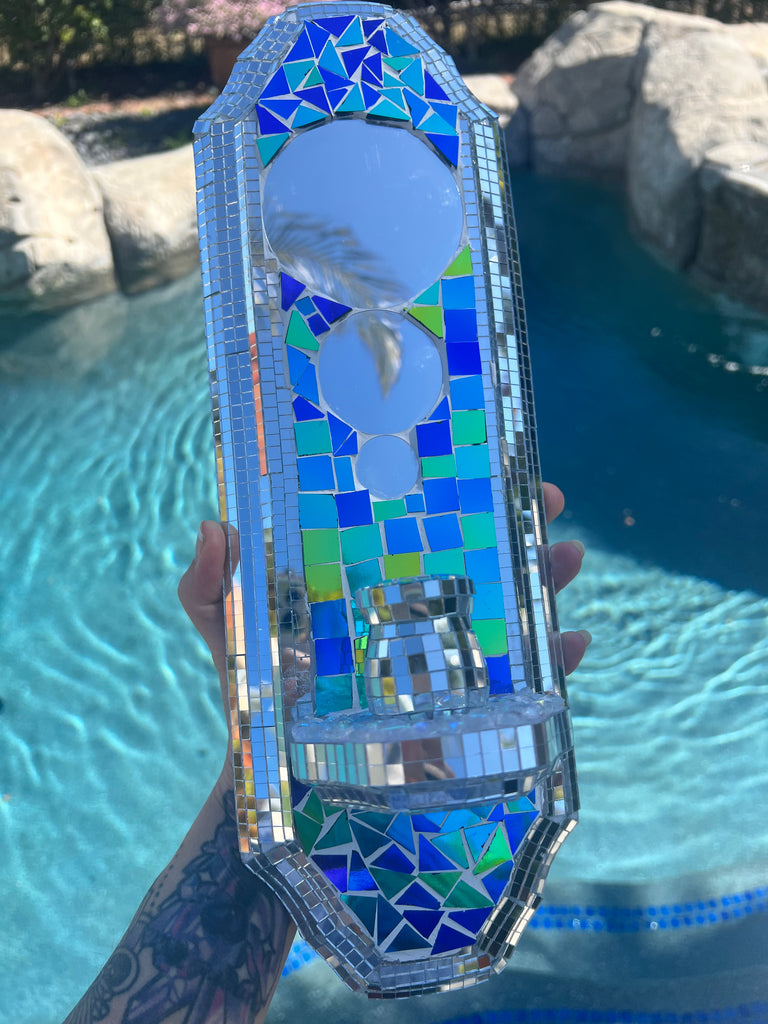 Disco Deco mosaic wall sconce Candle Holder & Mirror