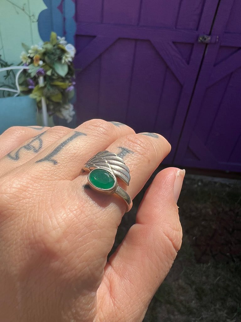 Emerald Angel Wing Ring size 8
