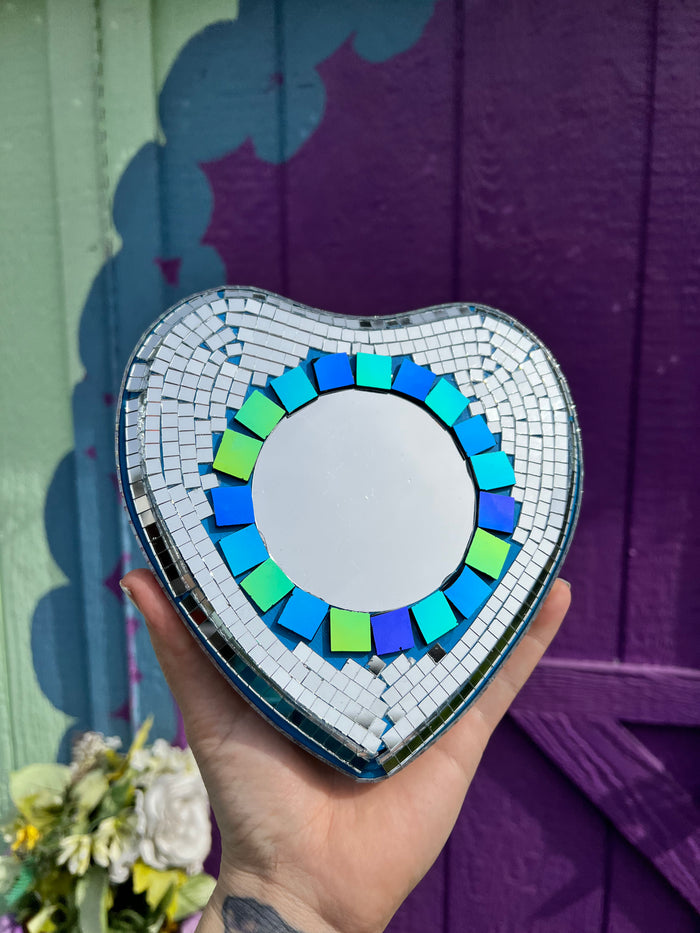 Disco Dichroic mosaic handmade heart Mirror