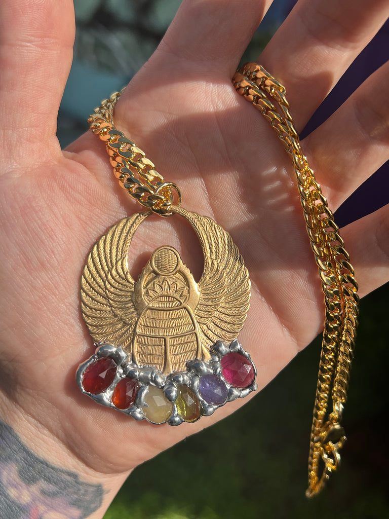Scarab Beetle Amulet with rainbow gemstones