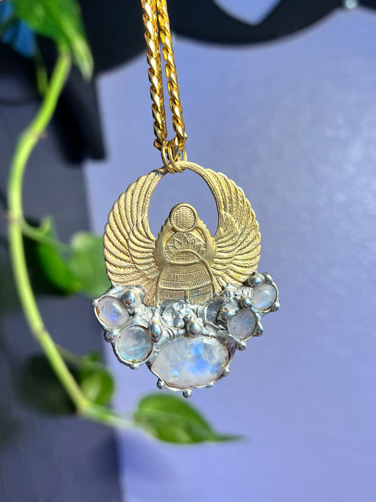 Scarab Beetle Amulet with Moonstones