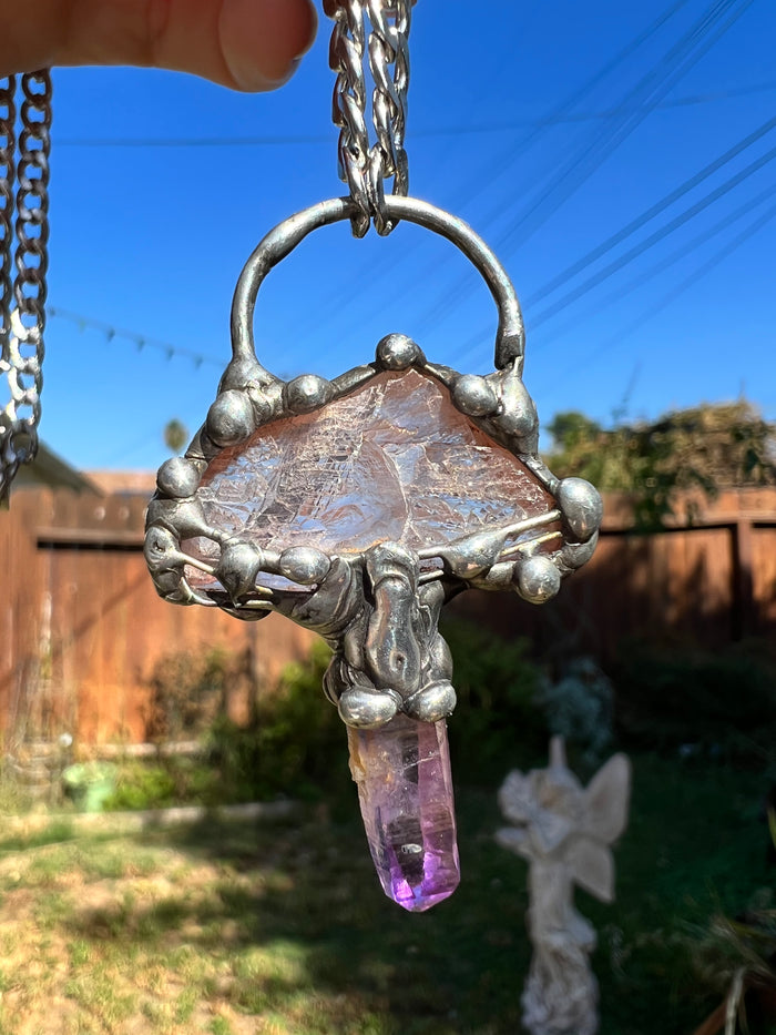 Raw Kunzite & Vera Cruz Mushroom Amulet no.2
