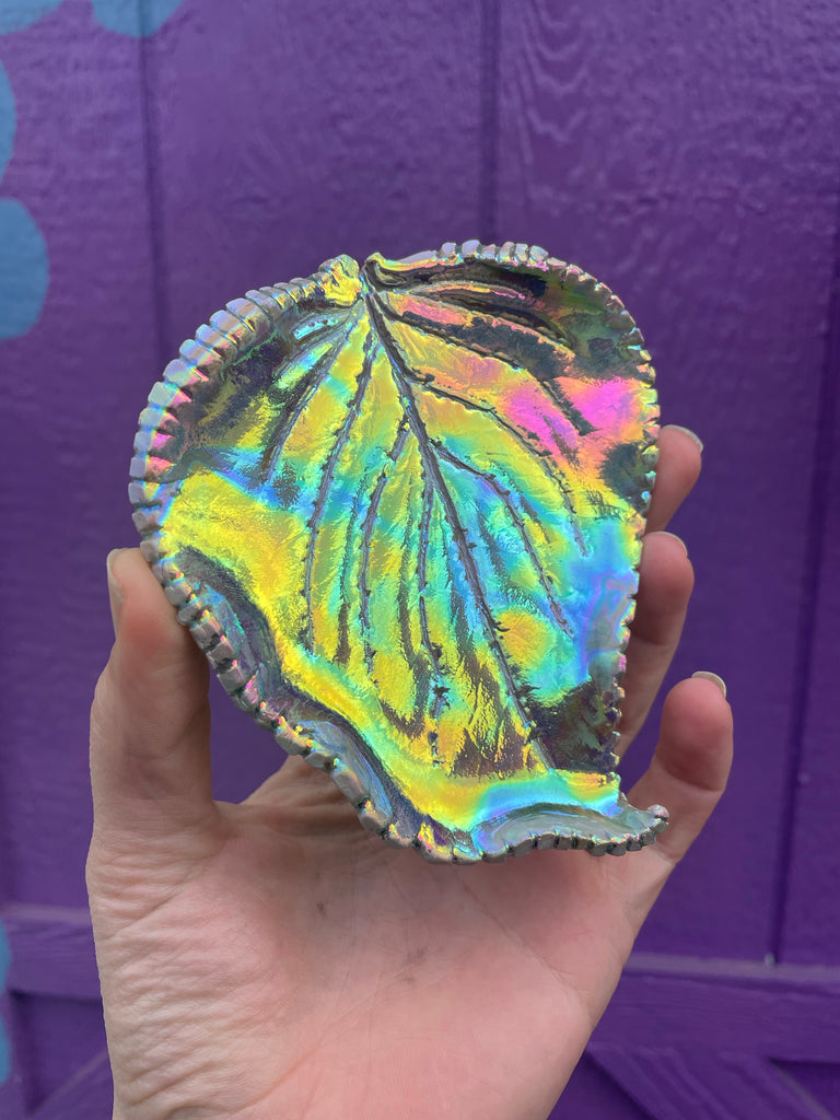 Handmade Aura Ceramic Leaf jewelry dish