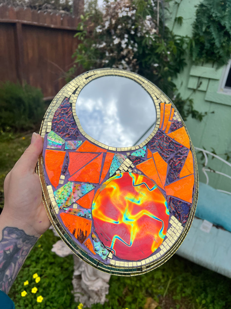 Dichroic glass & Fire Agate Mosaic Mirror