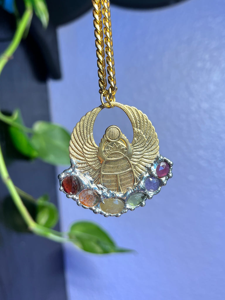 Scarab Beetle Amulet with rainbow gemstones