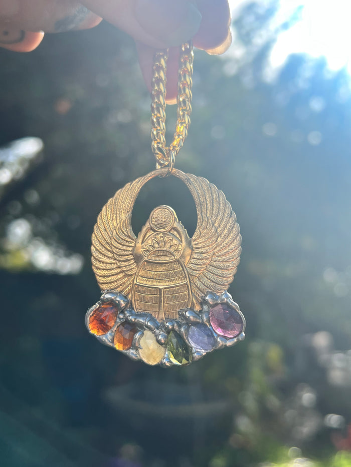 Scarab Beetle Amulet with rainbow gemstones