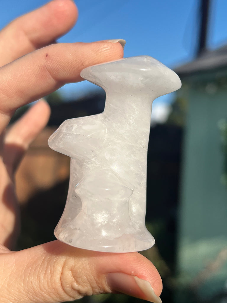 Large Quartz triple  mushroom carving