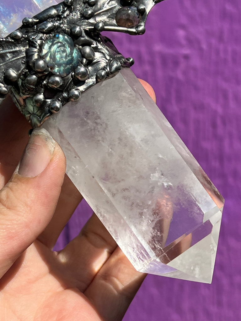 Labradorite Rose Aura Quartz Dragon wand, spiritual tool