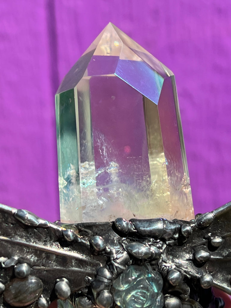 Labradorite Rose Aura Quartz Dragon wand, spiritual tool