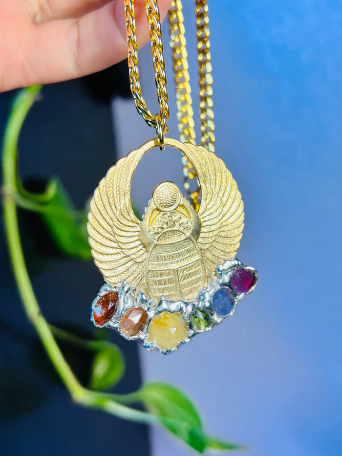 Scarab Beetle Amulet with rainbow gemstones